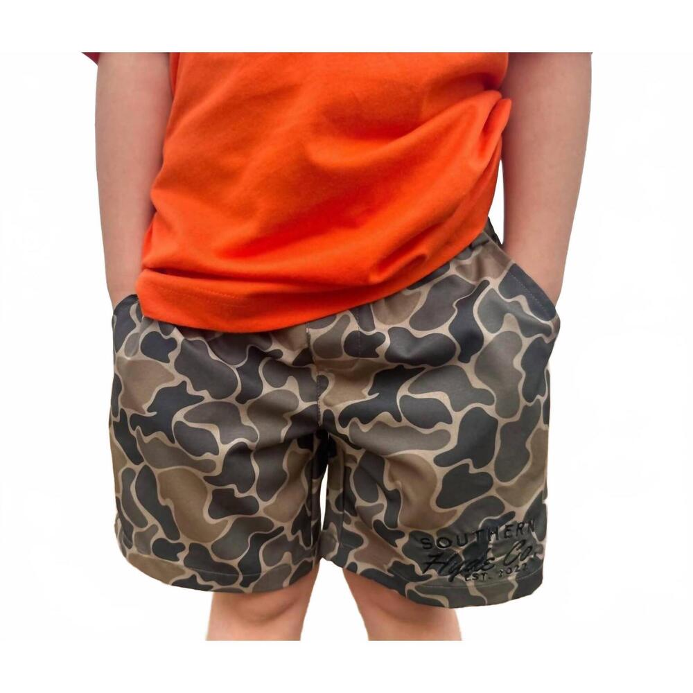 NEW HAUTE SOUTHERN HYDE boys elastic waistband shorts in brown camo